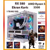 Comloji Ga Esp Pro Beyaz Sistem RX580 8gb + Ryzen 5 5500 16GB Ram 1tb SSD + Sıvı Soğutucu Akvaryum Kasa Full Rgb Tak Çalıştır Beyaz Oyuncu Bilgisayarı - 16 GB Ram 1TB SSD
