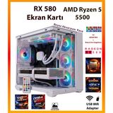 Comloji Ga Esp Pro Beyaz Sistem RX580 8GB + Ryzen 5 5500 16GB Ram 512GB SSD + Sıvı Soğutucu Akvaryum Kasa Full Rgb Beyaz Oyuncu Bilgisayarı