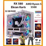Comloji Ga Esp Pro Beyaz Sistem RX580 8gb + Ryzen 5 5500 32GB Ram 512GB SSD + Sıvı Soğutucu Akvaryum Kasa Full Rgb Tak Çalıştır Beyaz Oyuncu Bilgisayarı - 32 GB Ram 512 GB SSD