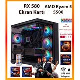 Comloji Ga Esp Pro Sistem RX580 8GB + Ryzen 5 5500 16GB Ram 512GB SSD + Sıvı Soğutucu Akvaryum Kasa Full Rgb Tak Çalıştır Oyuncu Bilgisayarı