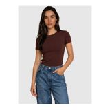 COMMON MELON Kadın Bisiklet Yaka Pamuklu Kısa Kollu Slim Fit Dar Kesim Basic Bluz Kahverengi