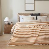 Como Home %100 Pamuk Yatak Örtüsü / Zebra Çizgili Dokuma Çok Amaçlı Pike - Karamel - 240 x 260 cm
