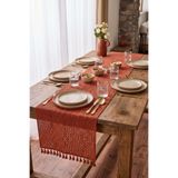 COMO HOME Püsküllü Kiremit Örme Runner 33x145 cm Pamuk Dantel Masa Örtüsü Salon ve Konsol Runner