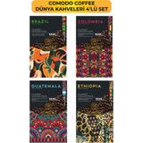 Comodo Coffee Dünya Kahveleri Filtre-Çekirdek Kahve 4'lü Tanışma Seti 4x 250 gr - 1 Paket - Öğütülmüş Espresso