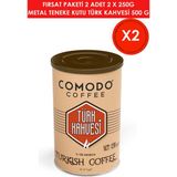Comodo Coffee Orta Kavrum Türk Kahvesi 250G x 2 Adet Metal Teneke Kutu 500 gr - 500 gr