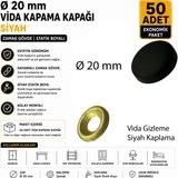 Compact Ø20 mm Vida Kapama Kapağı Siyah 50 Adet | Statik Boyalı | Vida Gizleme Kapağı