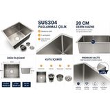 Compact 40X50 cm Inox Mutfak Evyesi – SUS304 Paslanmaz Çelik | 1 mm Kalınlık | 20 cm Derin Hazne