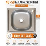 Compact 40X50 Paslanmaz Krom Eviye Sağ Delikli Tek Gözlü Sifon Seti Dahil