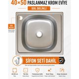 Compact 40X50 Paslanmaz Krom Eviye Sol Delikli Tek Gözlü Sifon Seti Dahil