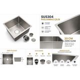 Compact Ankastre Inox Mutfak Evyesi 40X45 cm SUS304 Paslanmaz Çelik 1 mm Kalınlık Tezgah Altı Kullanım İçin Şık Tasarım