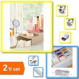 Compact Çekmeceli Ve Standlı Makyaj Düzenleyici + 11 Gözlü Akordiyon Çekmece Organizer - 2Li Set P3c