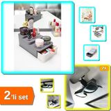 Compact Çekmeceli Ve Standlı Makyaj Organizeri + 2 Adet Araba Gözlük Tutacağı Klips - 2Li Set N3z7q5