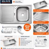 Compact Paslanmaz Çelik Tek Gözlü Evye 43,5x86 cm Sol Damlalıklı Tezgah Üstü Dikdörtgen Şekil