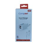 Compaxe CTA-521DIU 5 V 2.1 A 10 W 2 USB 1 mt USB 3.0 Kafa ve Lightning Şarj Kablosu