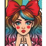 Composition Notebook College Ruled: Cute and Colorful Pop Art Girl with Bow Illustration | 7.5" x 9.25” Girly Red Dot Art Deco Retro Aesthetic Journal ... – Women – School - Work | Preppy Collection