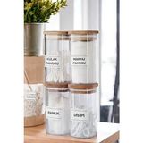 Comprox 4'lü Ahşap Kapaklı Akrilik Organizer Banyo Seti 300 ml Kulak Pamuğu Pamuk Diş İpi - Beyaz