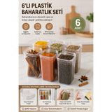 Comprox 6'lı Plastik Baharatlık Seti Şeffaf Kare Baharat Saklama Kabı Hava Geçirmez Kapaklı Mutfak Düzenleyici