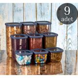 Comprox 9'lu Set Mavi Etiketli Kumsal Kare Saklama Kabı Seti Erzak Saklama Kabı Kavanoz