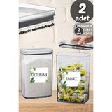 Comprox Banyo Saklama Kabı Dikdörtgen 2,9lt 2'li Set Tablet/deterjan Kabı Kutusu Vakum Kapaklı Sert Mika