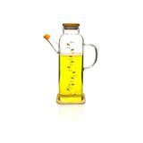 Comprox Cam Yağdanlık 1000 ML Bambu Kapaklı ve Bambu Tabanlı Ölçekli Zeytinyağı Sirkelik Yağlık