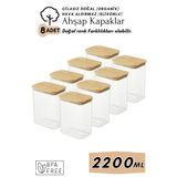 Comprox Doğal Ahşap Kapaklı Silikon Contalı 8'Li Set Saklama Kabı 2200Ml