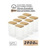 Comprox Doğal Ahşap Kapaklı Silikon Contalı 8'Li Set Saklama Kabı 2900Ml