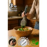 Comprox Paslanmaz Çelik Pro 3'lü Maşa Servis Seti Slikon Tutamaçlı Pasta, salata, makarna, ızgara,