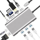 Comse 10 In 1 Type-C To VGA HDMI USB C Ethernet Aux Kart Okuyucu Macbook Uyumlu USB Hub Adaptör - Gri