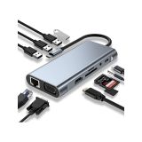 Comse Macbook Pro Air Type C Hub Pd Şarj HDMI Sd Network VGA Girişli 11 In 1 Çevirici Dönüştürücü Çoklayıcı
