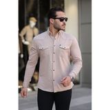 Comstar Çıtçıtlı Çift Cep Kışlık Gömlek - Vizon - 2XL