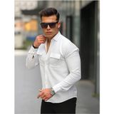 Comstar Erkek A Kalite Keten Slim Fit Uzun Kol Çift Kapaklı Gömlek - Beyaz