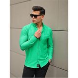Comstar Erkek A Kalite Keten Slim Fit Uzun Kol Çift Kapaklı Gömlek - Yeşil