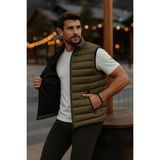 Comstar Erkek Astarlı Kışlık Cepli Fermuarlı Haki Şişme Yelek - 3XL