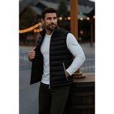 Comstar Erkek Astarlı Kışlık Cepli Fermuarlı Siyah Şişme Yelek - 2XL
