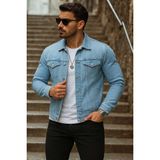 Comstar Erkek Basic Mevsimlik Denim B.mavi Kot Ceket Uzun Kol Düğmeli Cepli Slim Fit