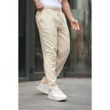 comstar Erkek Beli Lastikli Bol Krem Keten Baggy Pantolon
