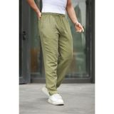 comstar Erkek Beli Lastikli Bol Yeşil Keten Baggy Pantolon