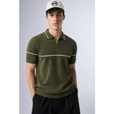 Comstar Erkek Çizgili Detaylı Triko Haki Polo Yaka Tişört - 2XL
