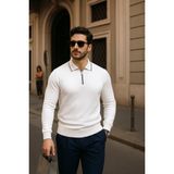 Comstar Erkek Fermuarlı Beyaz Uzun Kollu Polo Yaka Triko Kazak - XL