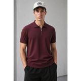 Comstar Erkek Fermuarlı Dar Basic Triko Bordo Polo Yaka Tişört
