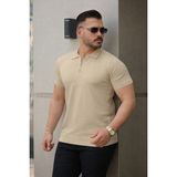 Comstar Erkek Fermuarlı Polo Yaka Slim Fit Triko T-Shirt - Krem