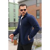 Comstar Erkek Fermuarlı Trend Kışlık Cepli Lacivert Polar Hırka - 2XL