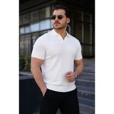 Comstar Erkek Günlük Çizgili Beyaz Triko Polo Yaka Tişört - 2XL