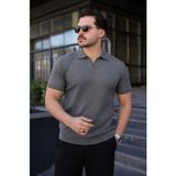 Comstar Erkek Günlük Çizgili Füme Triko Polo Yaka Tişört - XL