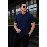 Comstar Erkek Günlük Çizgili Lacivert Triko Polo Yaka Tişört - 2XL