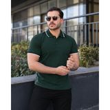Comstar Erkek Günlük Çizgili Pamuklu Haki Polo Yaka Tişört