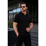 Comstar Erkek Günlük Çizgili Siyah Triko Polo Yaka Tişört - 2XL