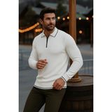 Comstar Erkek Günlük Uzun Kollu Beyaz Polo Yaka Kazak - XL