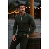 Comstar Erkek Günlük Uzun Kollu Haki Polo Yaka Kazak - XL