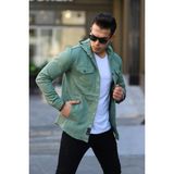 Comstar Erkek Kapüşonlu Çıt Çıt Düğme ( Rahat Kalıp ) Kot Gömlek - Su Yeşili - 2XL